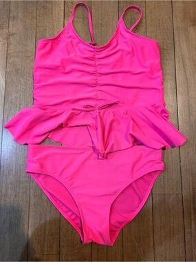Girls Neon Pink Peplum One-Piece Swimsuit - Unbranded